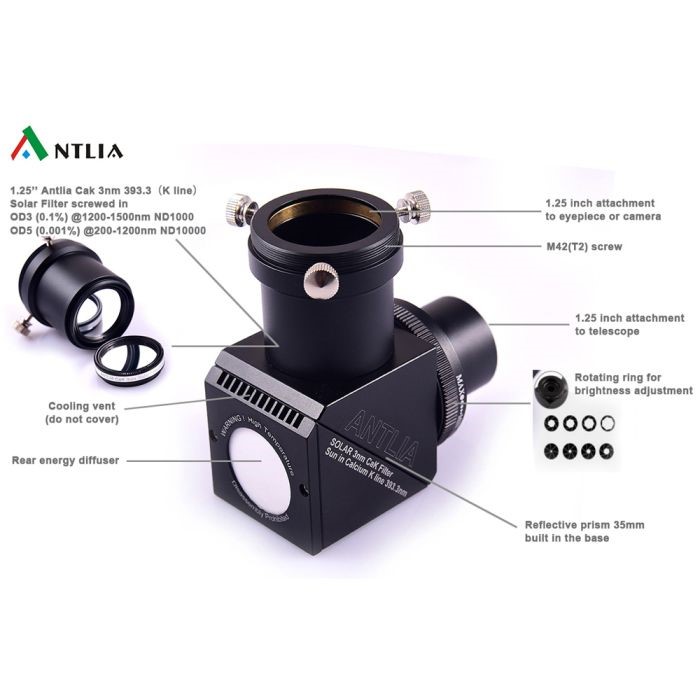 Antlia, imaging, astrophotography, night time astronomy, solar imaging, refractor telescope, solar filter, solar images, Herschel wedge.