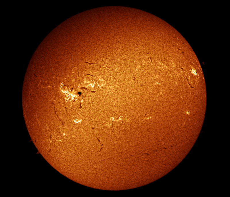 Solar disk showing light emitted at H-Alpha wavelength