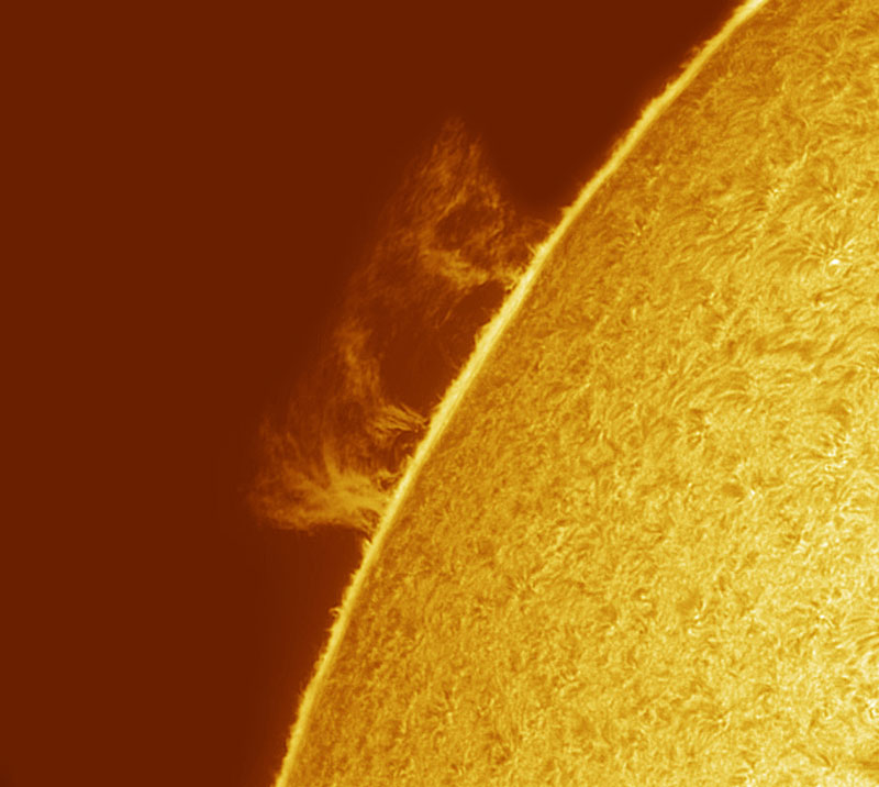 Series of solar prominences suspended over the limb of the Sun