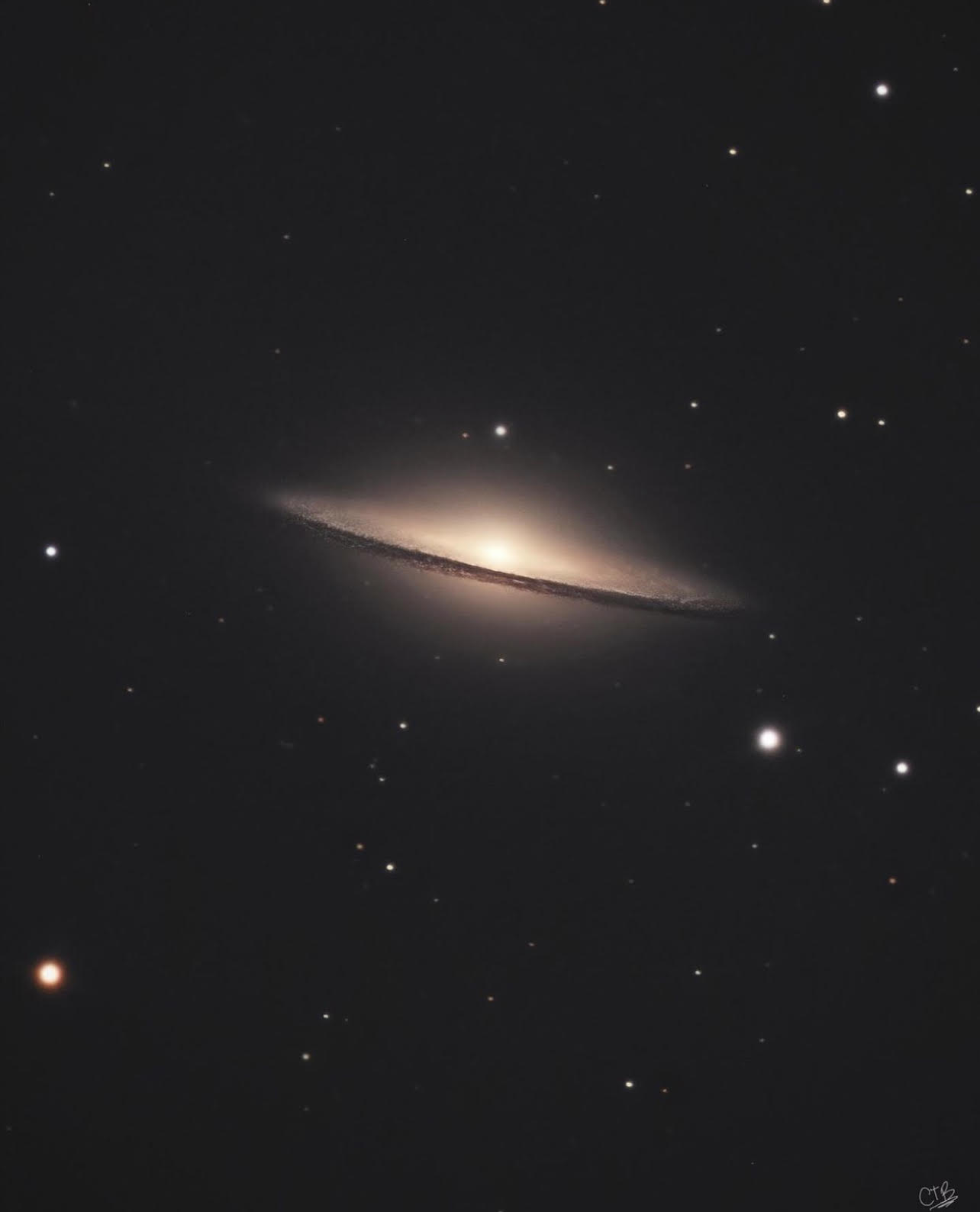 Sombrero Galaxy, Messier 104, Deep Sky, Astrophotography, constellation Virgo, M104, monochrome astronomy imaging, April 2022