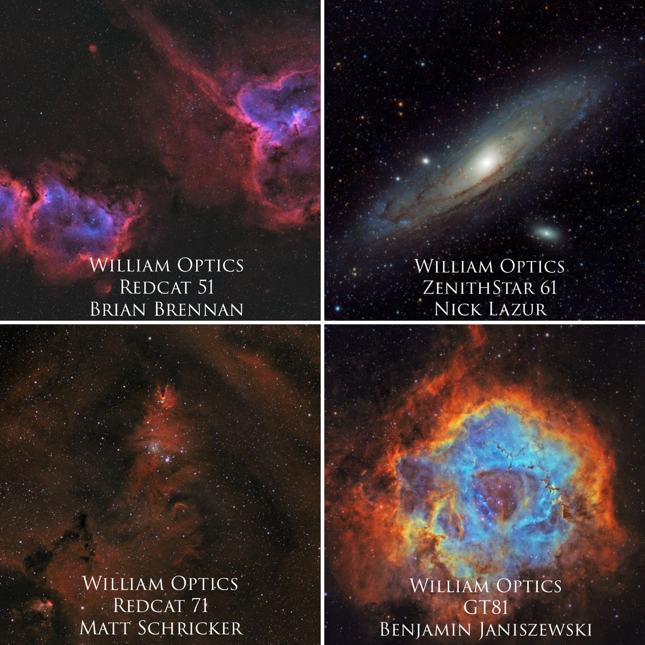 william optics, refractor telescopes, redcat, zenithstar, star tracker, astronomy, portable, light weight