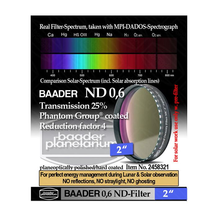 Baader Neutral Density Filter ND-0.6 25% Transmission - 2" # FND0-2 2458321