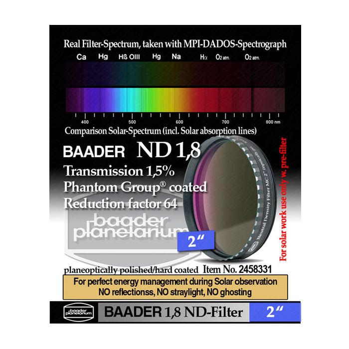 Baader Neutral Density Filter ND-1.8 1.5% Transmission - 2" # FND2-2 245833