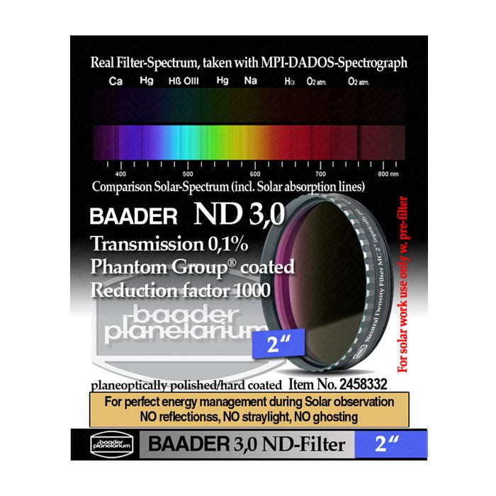 Baader Neutral Density Filter ND-3.0 0.1% Transmission - 2" # FND3-2 2458332