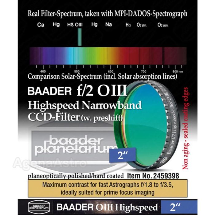 Baader f/2 Highspeed Narrowband CCD Filter: O-III - 2" # FOIIIHS-2 2459398