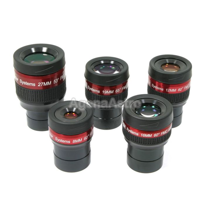 Lunt Solar Systems 1.25" Flat Field Eyepiece Set (8, 12, 16, 19, & 27mm) 