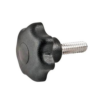 Hand Knob, 7-Lobed Star Shaped Plastic Head w/ Metric Plated Steel, M8-1.25, 20mm Length 
