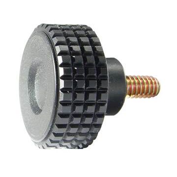 Hand Knob, Round Knurled Plastic Head w/ Plated Steel Stud, 1/4"-20, 0.75" Length 