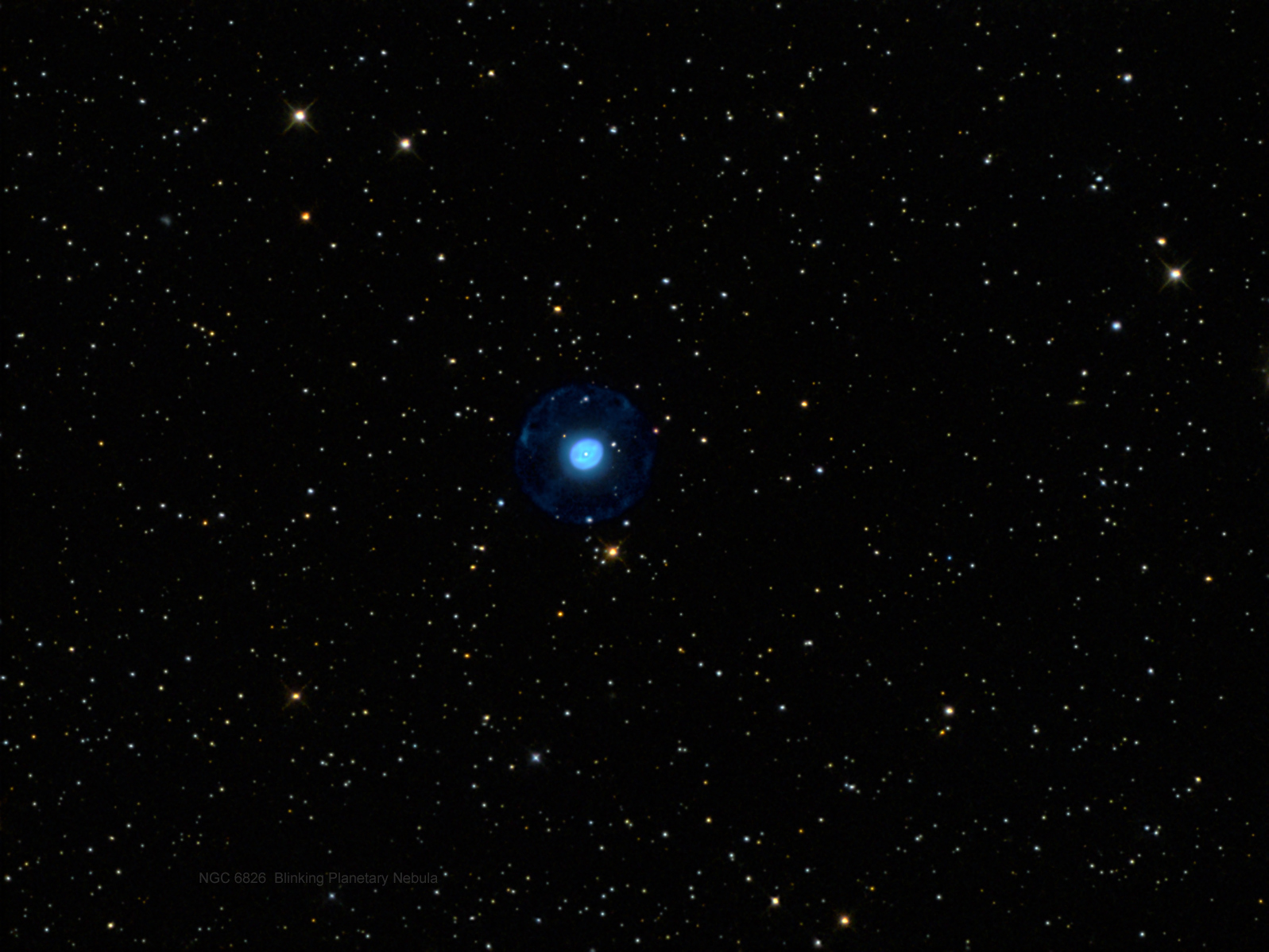 NGC 6826 - The Blinking Planetary Nebula by Joe Gafford. Taken with 18" F/ 4.5 Dobsonian Telescope and an SBIG ST-2000XM CCD camera.