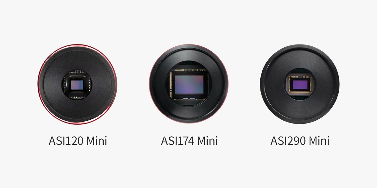 Comparison of sensor size for the ASI120 mini, 174 mini and 290 mini
