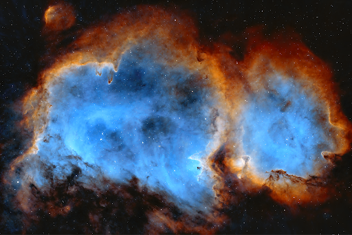 Vivid color image taken with the ZWO ASI2600MC-Pro, a Stellarvue SVX140T refractor telescope, a focal reducer, and the Antlia ALP-T dual-band color filters. The Soul Nebula, Westerhout 5.