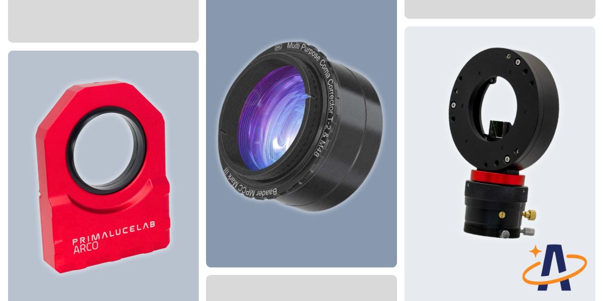 Astrophotography Accessories including an automatic rotator, coma corrector and OAG