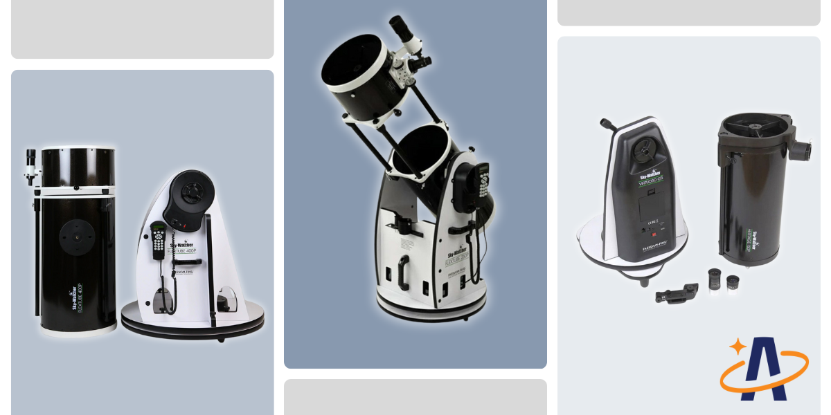 The collapsible Dobsonians. Black optical trubs detached from a swival base.