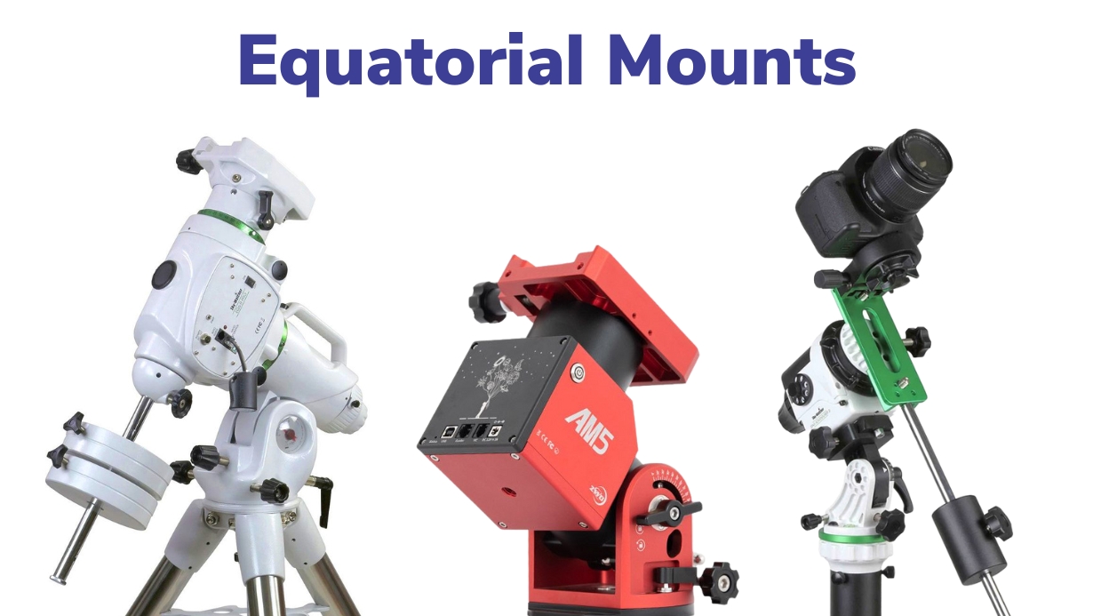 A variety of different types of equatorial mounts for telescopes