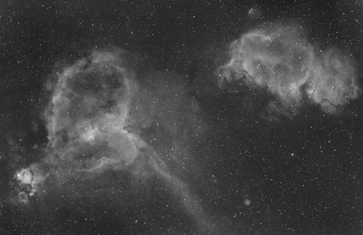 Image of soul nebula in monochrome showing zero amp glow.