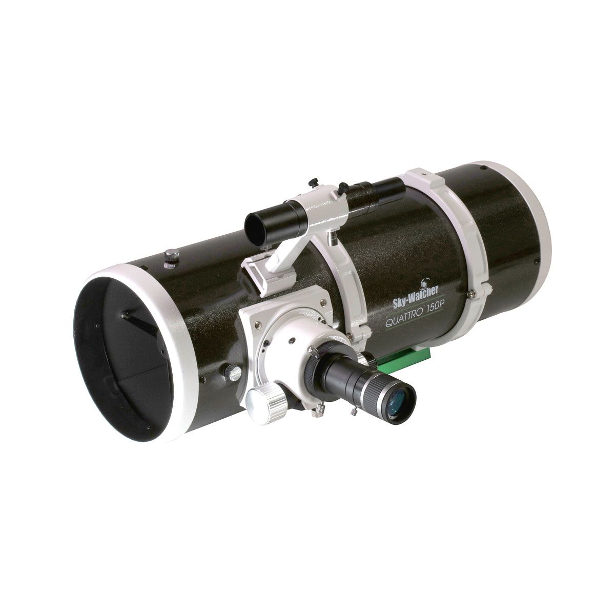 An image of a Newtonian telescope, which is a long, thick tube with the secondary mirror showing in the front.