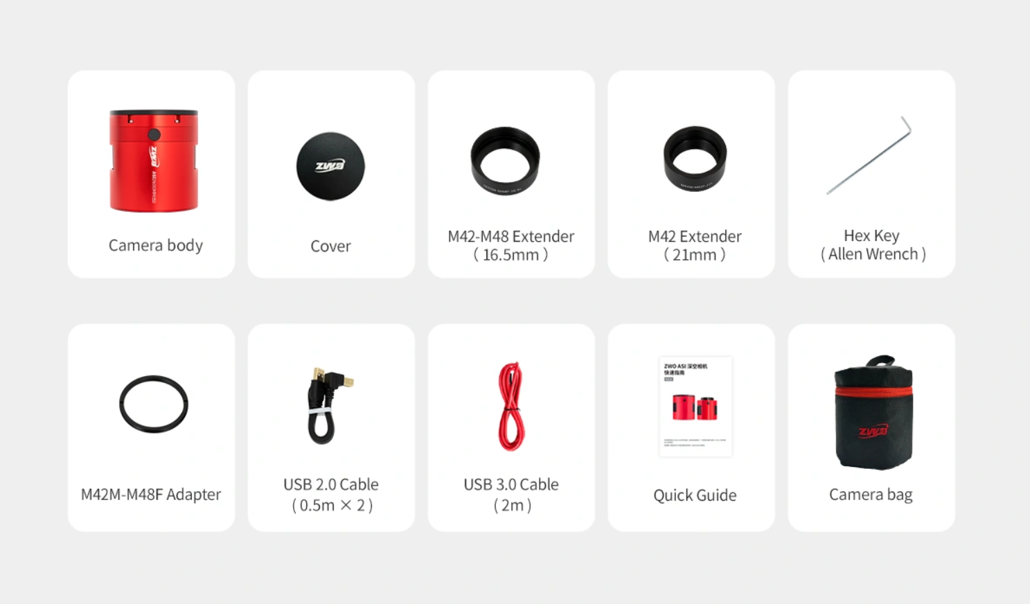 Images of everything that comes in the box for the Upgraded ASI2600