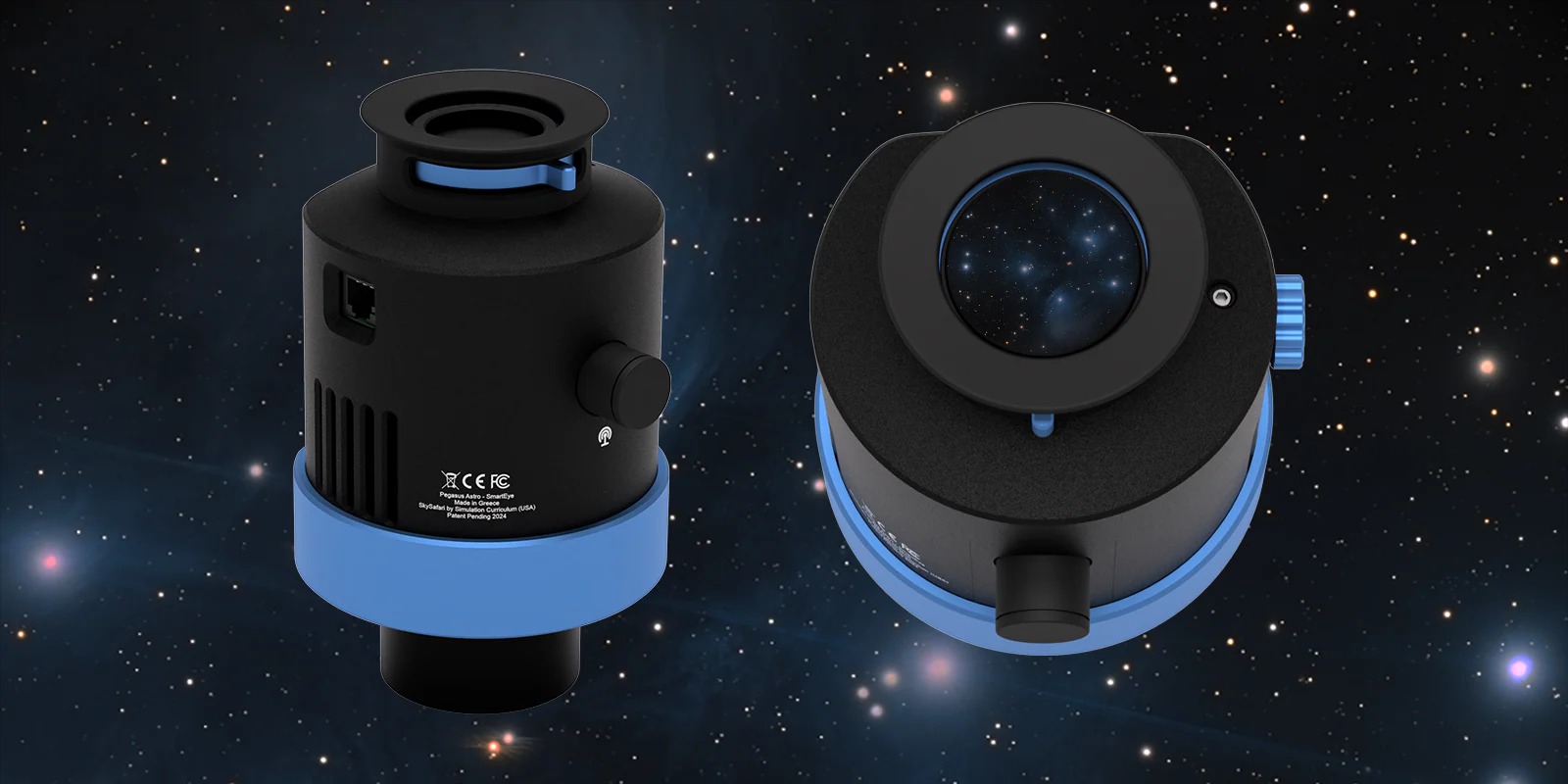 The SmartEye as seen side on and from above. The above view reveals is FOV with M45 showing inside.