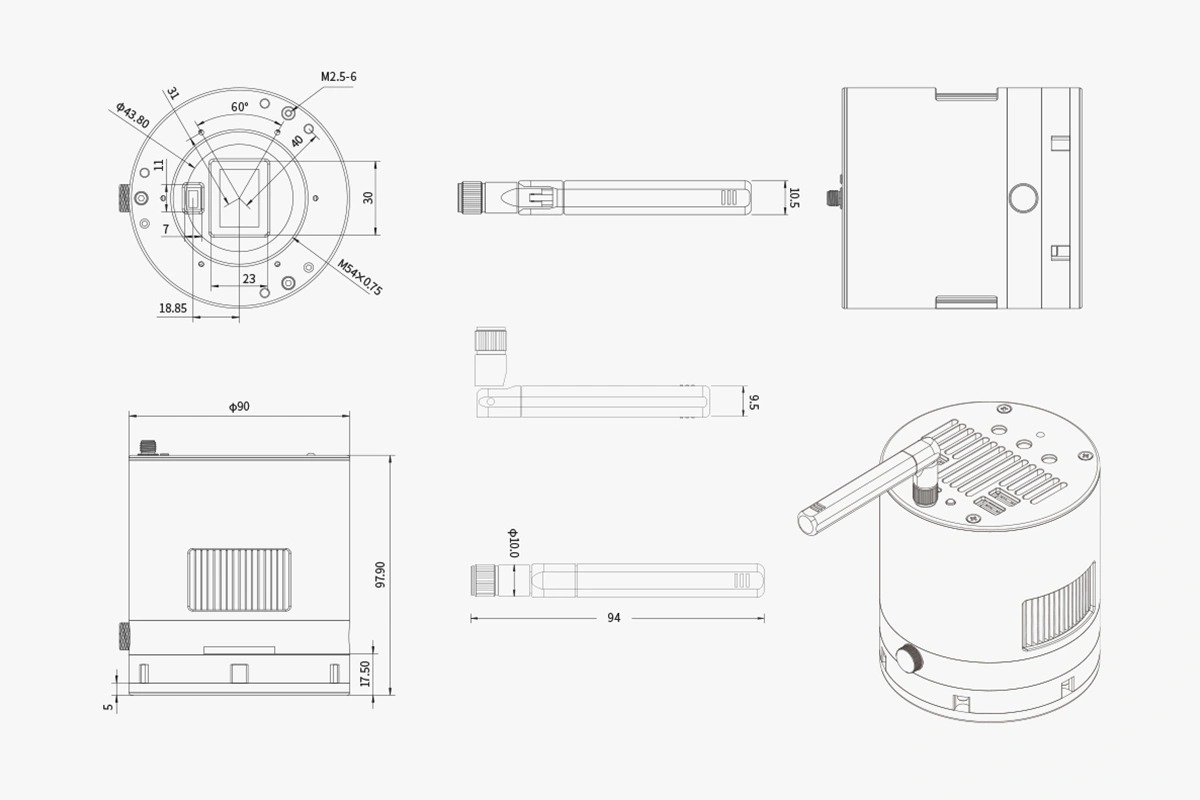 A diagram of the componants of the ASI2600MC Air