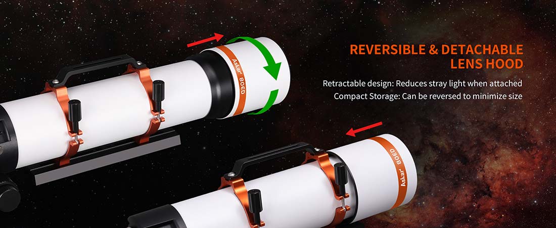The Askar 80ED includes a removable retractable dew shield.