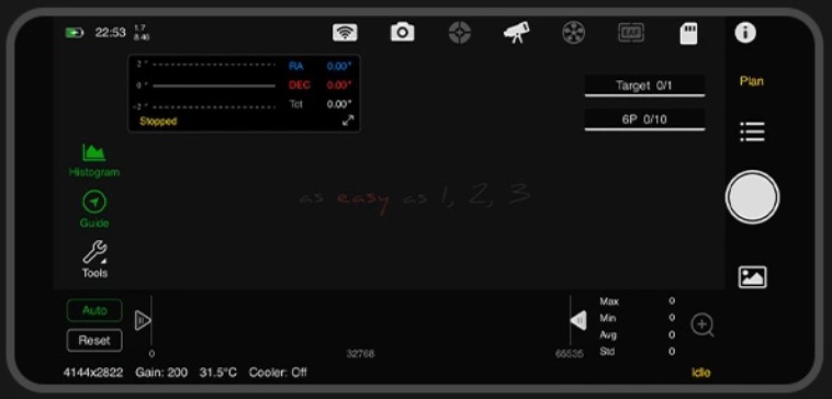 ZWO ASIAIR Plus' app's interface.