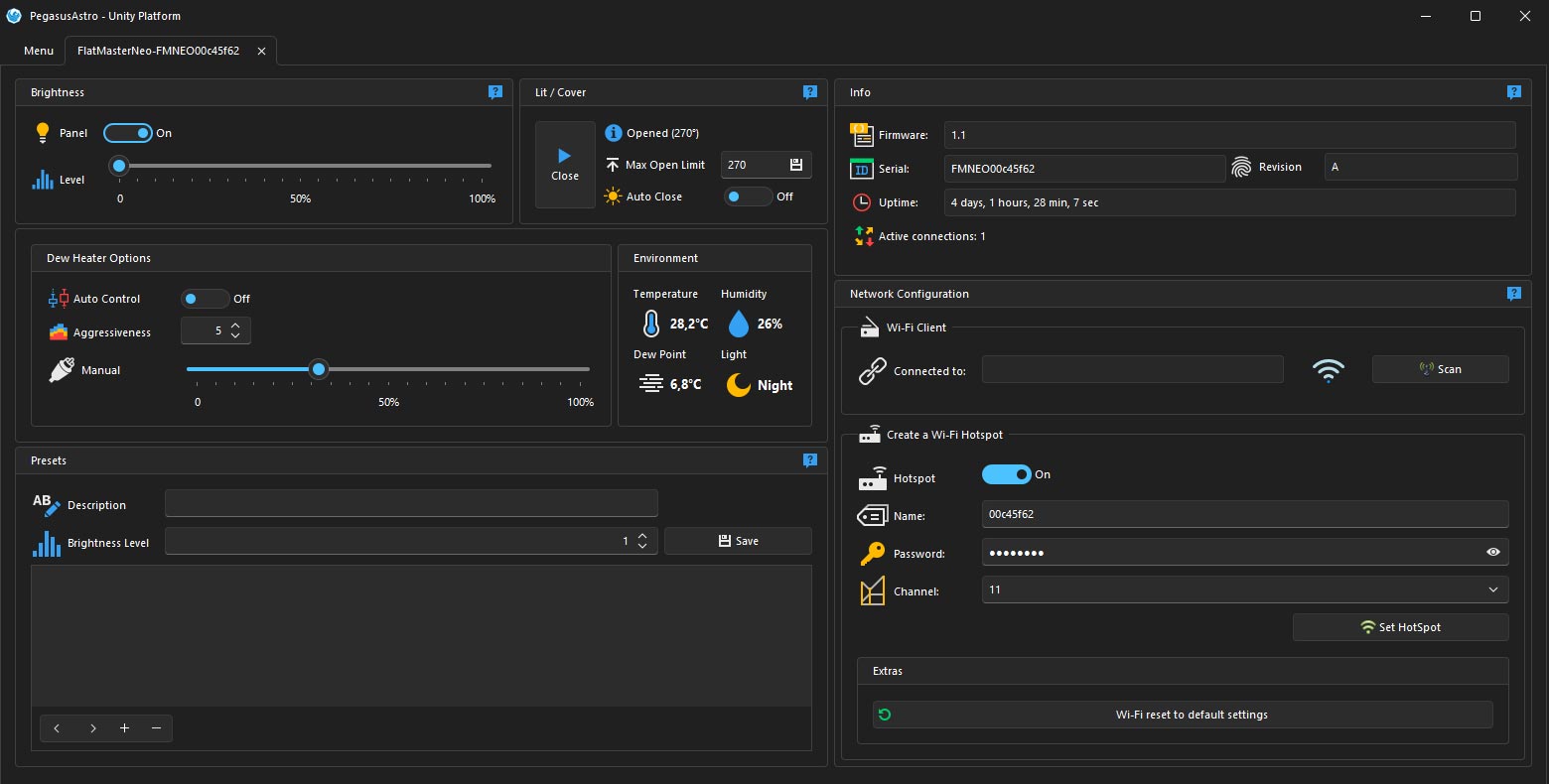 Control FlatMasterNeo through Unity Platform