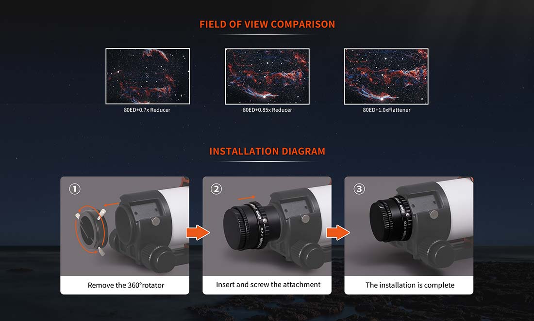 Astrophotography FOV Field of View - Askar Telescope 0.85x Field Flattener & Reducer ED Glass Lens 80ED Astrophotography FOV Field of View - Askar Telescope 0.85x Field Flattener & Reducer ED Glass Lens 80ED