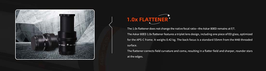 Askar Telescope 1.0x Field Flattener ED Glass Lens 80ED