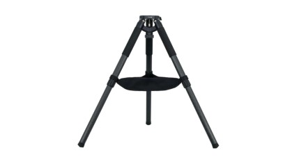 Carbon fibre tripod. A black three legged structure with secure plate.